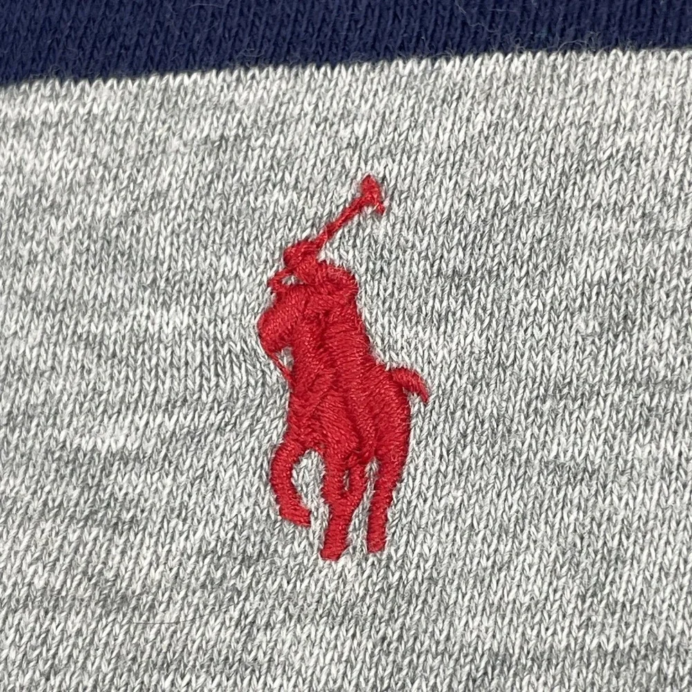Ralph Lauren Gray Striped Hoodie with Navy Stripes and Red Pony